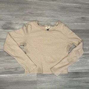 Universal Thread Ribbed Long Sleeve Tan Crop Top Medium